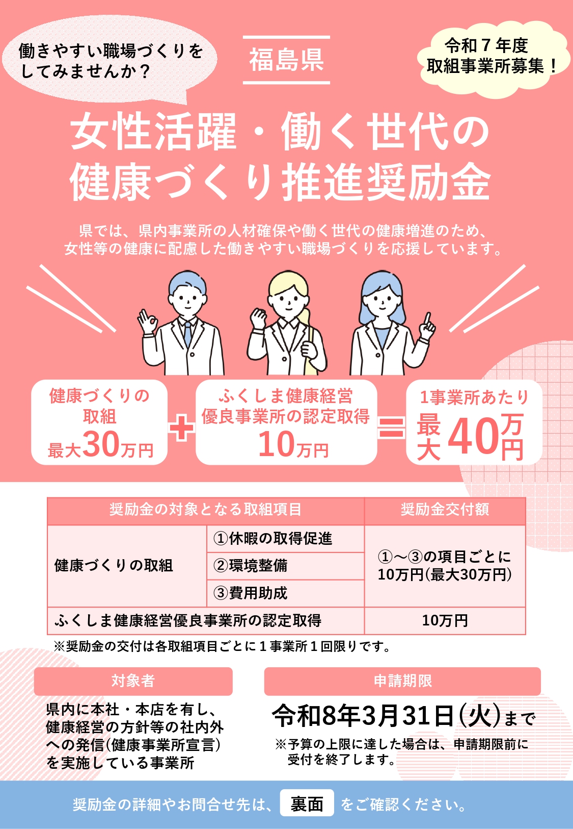 福島県女性活躍・働く世代の健康づくり推進奨励金チラシ1
