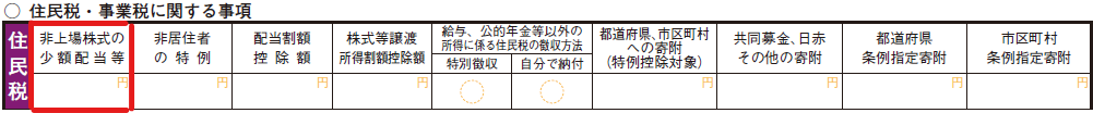 非上場株式の少額配当等の箇所が赤で囲われている住民税・事業税に関する事項の図