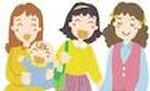 母親同士の交流をしている3名の女性のイラスト