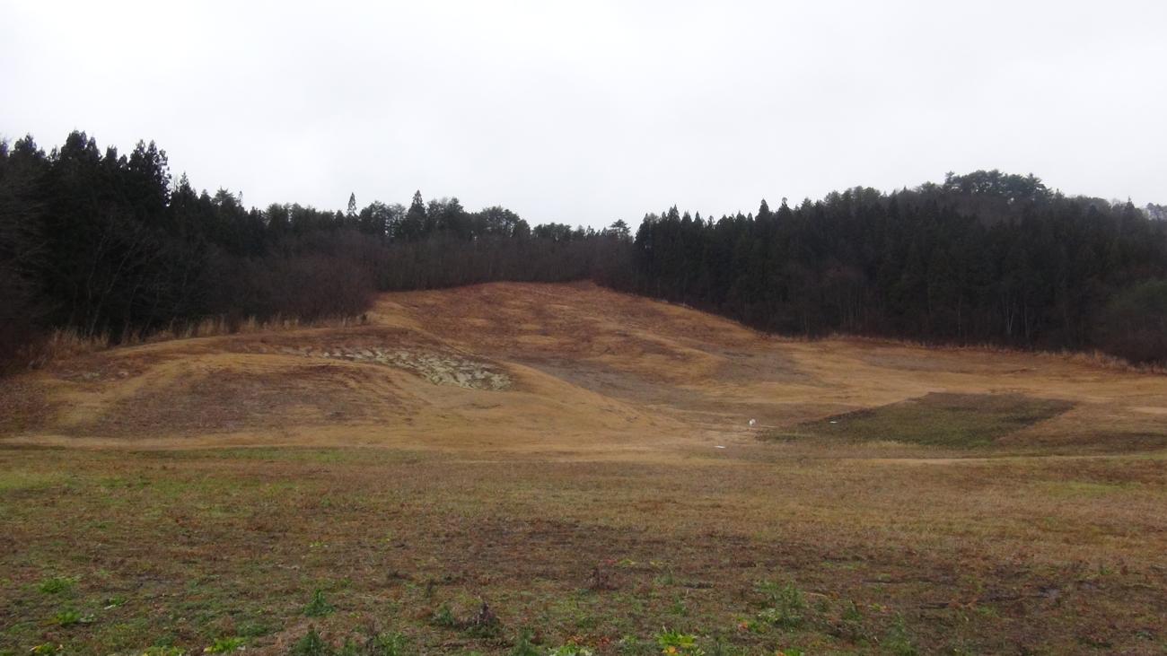 奥が林になっていて傾斜がある小山スキー場を写した写真